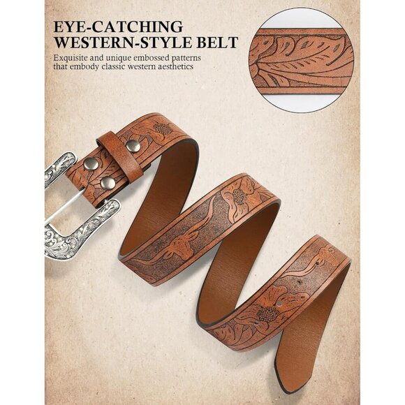 Woman\'s Western Belts Vintage Cowgirl Carved Buckle Belts For Jeans Pants